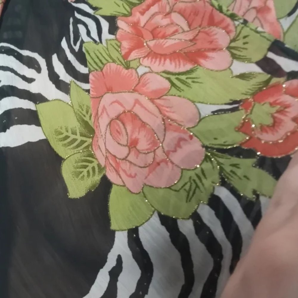 Sheer Zebra And Rose Print Scarf - Picture 3 of 5